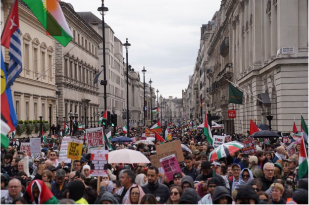Looking down Pall Mall from Waterloo Place,SW1 at the 78th anniversary of the Nakba demo